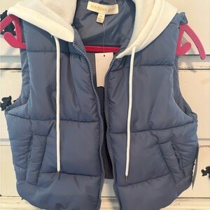 Madden Girl Slate Blue Puffer Vest with White Hood